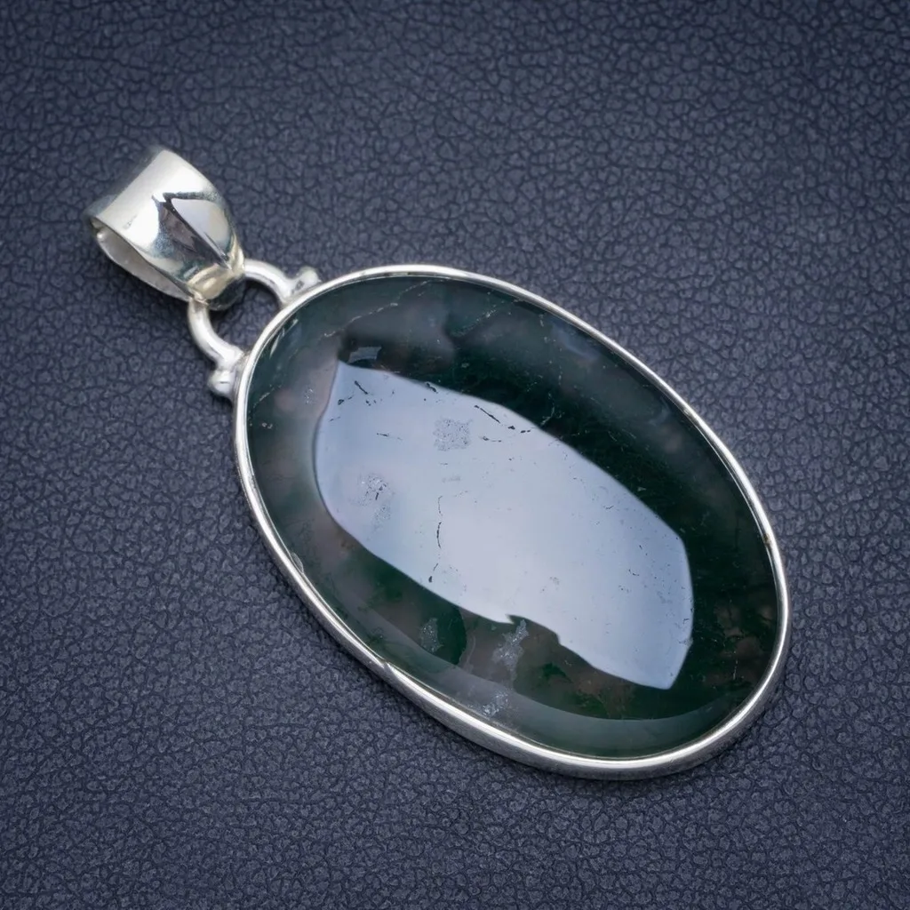

Natural Moss Agate Handmade Unique 925 Sterling Silver Pendant 1.75" A0086