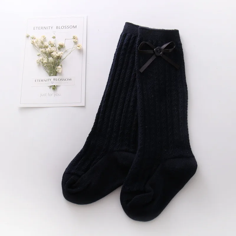 2017 New Fashion Baby Girl's Cotton Button Bowknot Stripes Tights Children Korean Tube Stockings Girl Long Socks Knee Sock Kids12