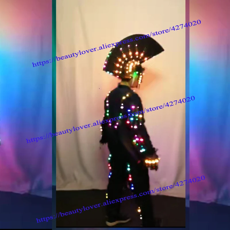 

Robot suit LED Clothes Glowing costume Helmet mask Luminous Clothing Talent Show Men's LED Suits future party dance wear