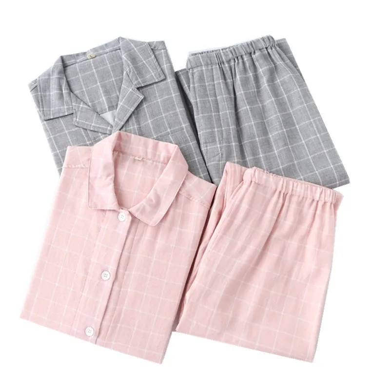 

Lovers plaid 100% cotton pajamas sets men Spring casual long sleeve pajama simple plaid sleepwear pijamas mujer pyjamas men