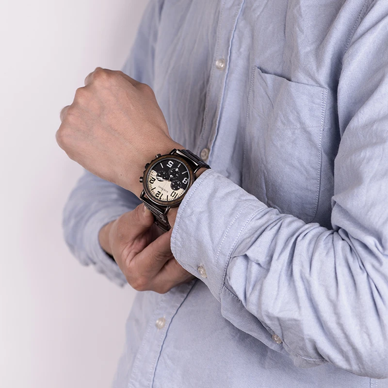 BOBO BIRD Men Watch Wood Chronograph Watches for Man Luxury Design Metal Wooden Idea Gifts Custom Clock Dropshipping C-nR25