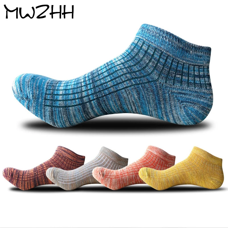 

MWZHH Men Summer Short Socks Japanese Stripe Men's Boat Socks Breathable High Quality Harajuku Happy Man's Socks Male Size 39-44