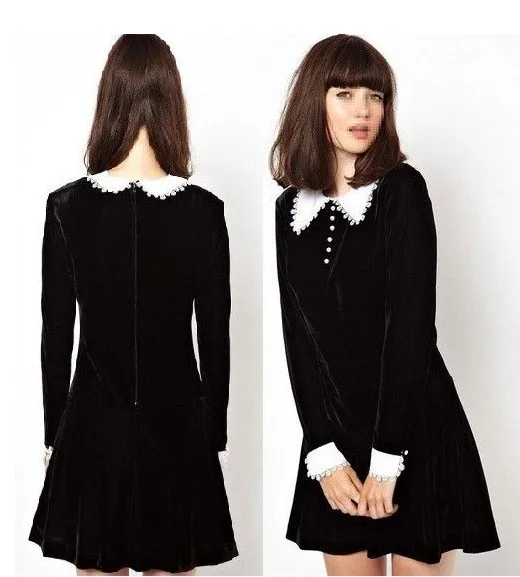black velvet white collar dress