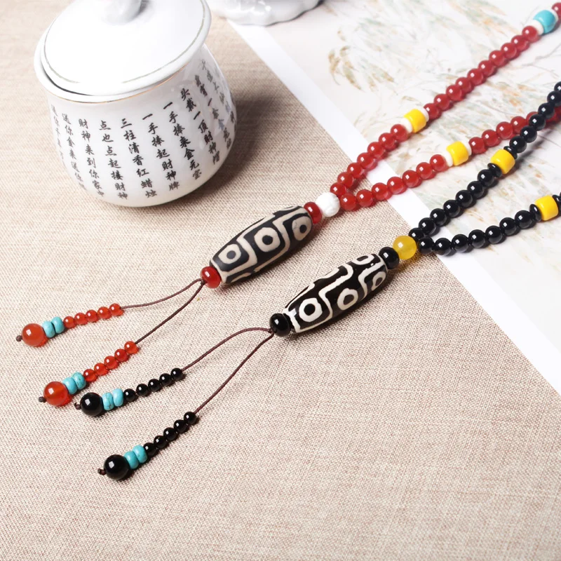 New Fine Tibet Agates Beads Necklace Buddhist Beaded Jewelry Ornaments