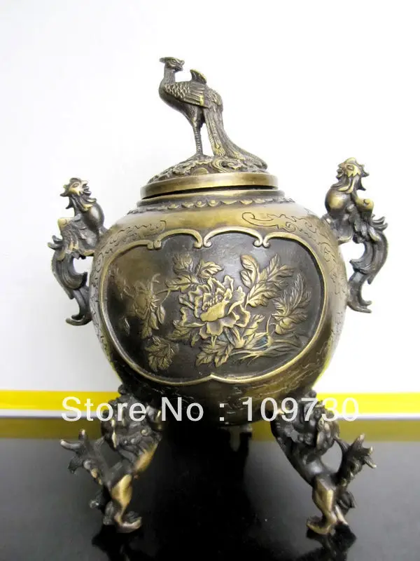 

fast ship dh0049 China Phoenix statues bronze incense burner lion statue