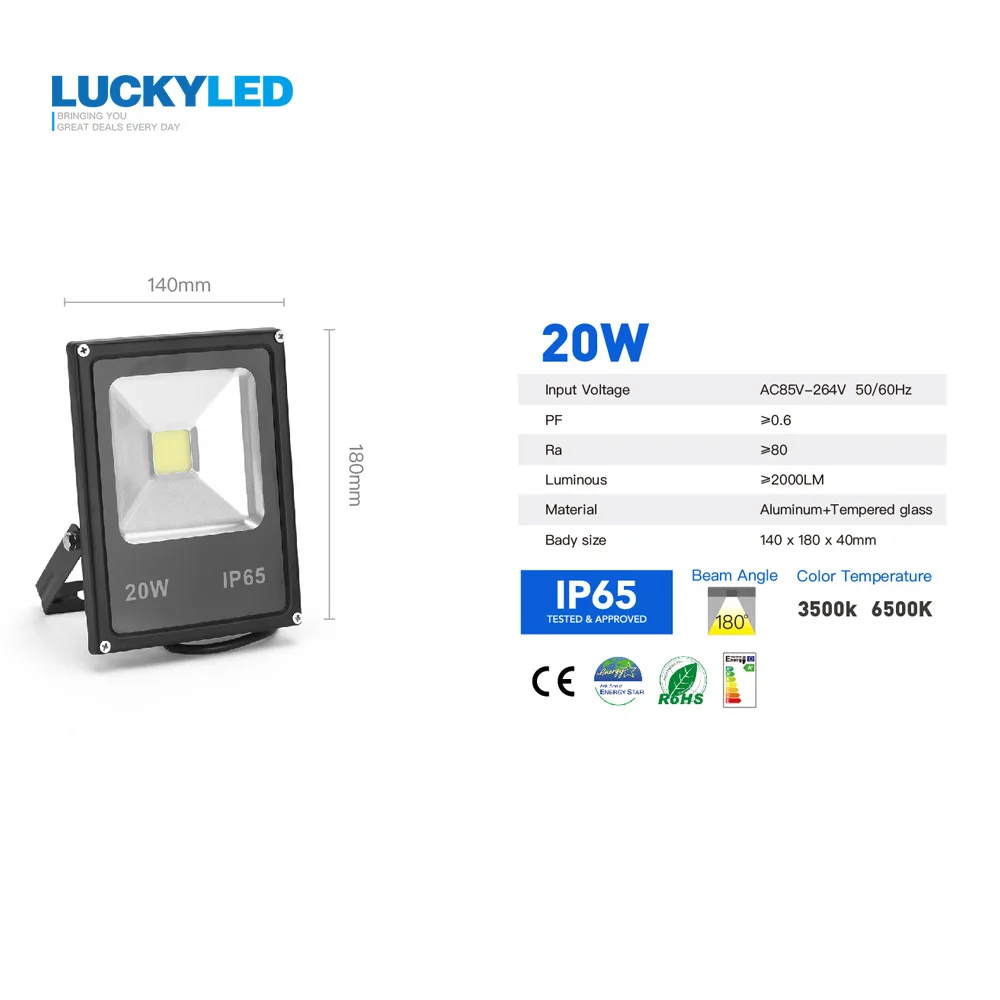 Lucky Светодиодный прожектор 10 Вт 20 30 50 220 В 110 Водонепроницаемый IP65 проектор свет