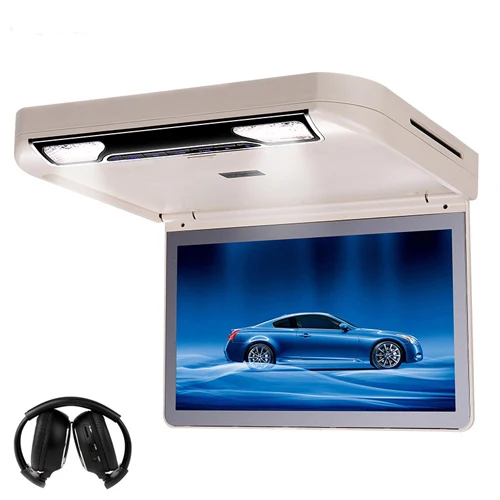 Beige with headphone 13,3 дюймовый автомобильный монитор dvd-плейер на крышу откидной HD 1080P MP5 видео USB/SD/HDMI/MP5/IR fm-передатчик TFT широкий цифровой экран автомобиля - Цвет: Beige with headphone