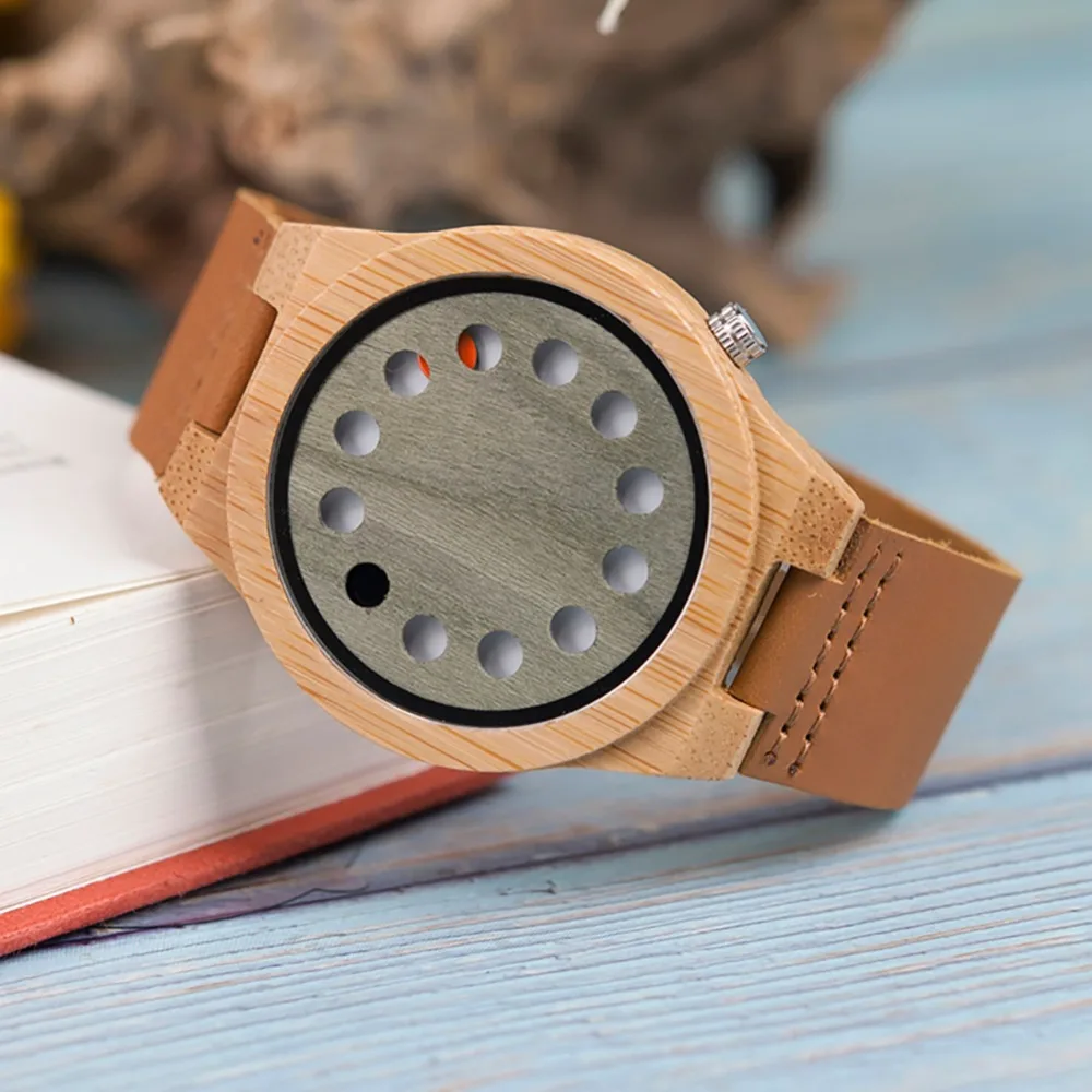 BOBO BIRD L-A03 Bamboo Watch with 12 Holes Dial Casual Japan Quartz Watch Men Top Brand Luxury Designer Men Wood Watch