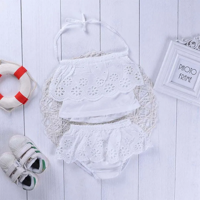 

Cute Newborn Baby Girl Clothes Set Infant White Printed Romper Cotton Sleeveless Summer Baby Sets Girl Clothing Suit Wholesale