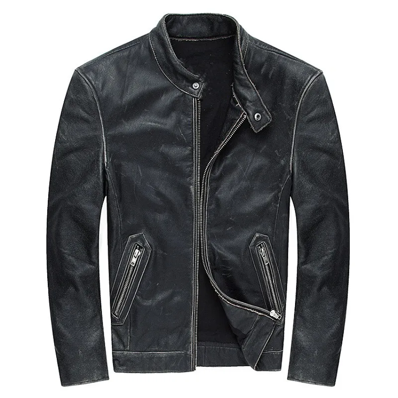 2018 Do Vintage Preto de Couro Genuíno Dos Homens Jaqueta Plus Size 4XL Casaco de Couro Real Do Couro Grosso Inverno Ocasional Russa FRETE GRÁTIS