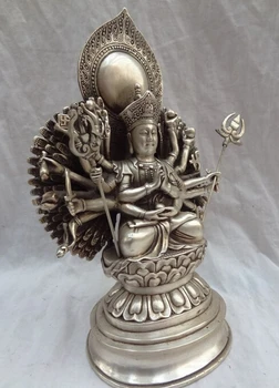 

xd 002736 10" Tibet Silver 1000-Arms Avalokiteshvara Buddha Bronze Ksitigarbha Statue