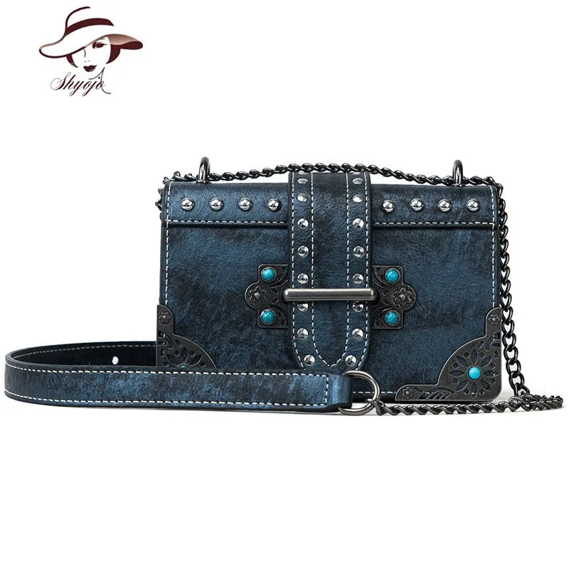 

Vintage High Quality Jewellery Rivet lady Crossbody Clutch Lady Chain Mini Messenger Bag Girls Evening Shoulder Handbag Purse