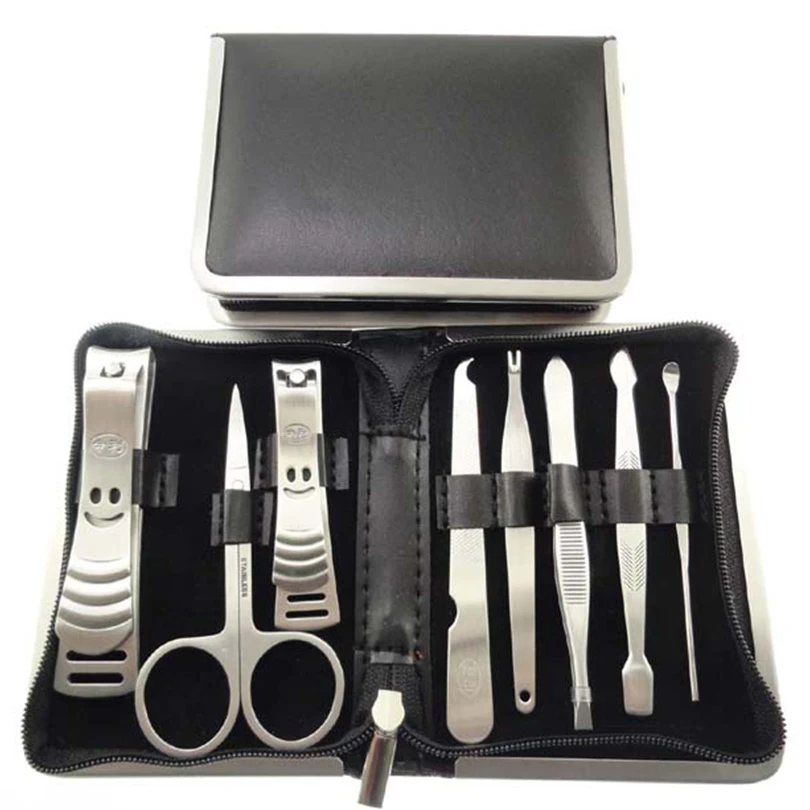 8pcs Stainless steel Finger nail Scissor Tweezers Nail Art Manicure Set Nail Care Tools with Finger