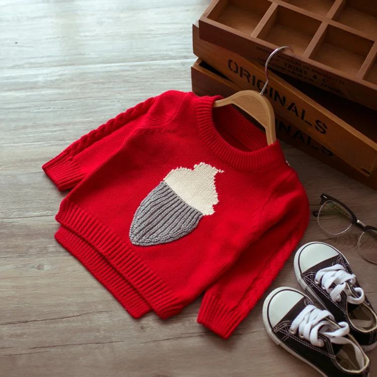 

2019 new autumn and winter boys and girls children's cartoon ice cream sweater pocket red sweaters