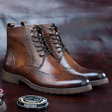Wingtip Round Toe Brogue Ankle Boots