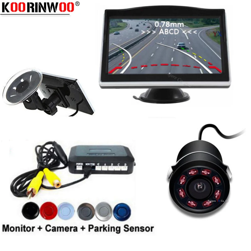 

Koorinwoo Parktronic 4 Alert Car Parking Sensors Dynamic trajectory Car Rear view camera TFT Car Monitor Screen Parking Assist