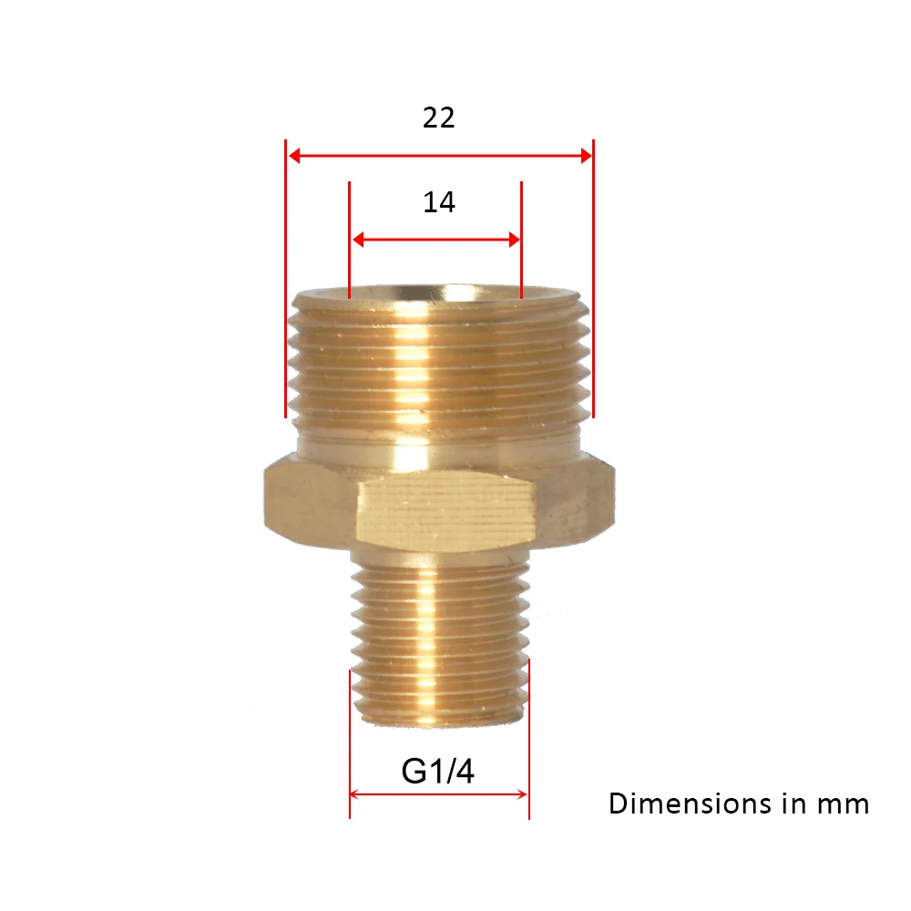 M22 Male+ G1/4 Male латунный соединитель Адаптер для пенопласта/сопло для моек высокого давления