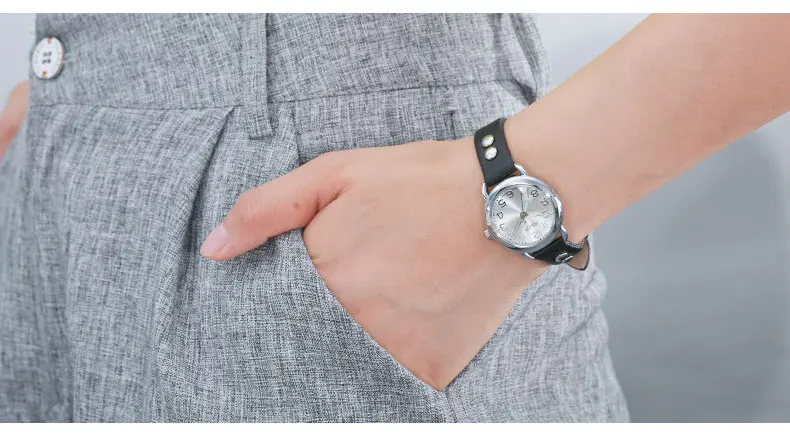 Julius ретро заклепки кожаные часы женские классические синий круглый цифровой циферблат кварцевые платье наручные часы модные панк Reloj Mujer подарок