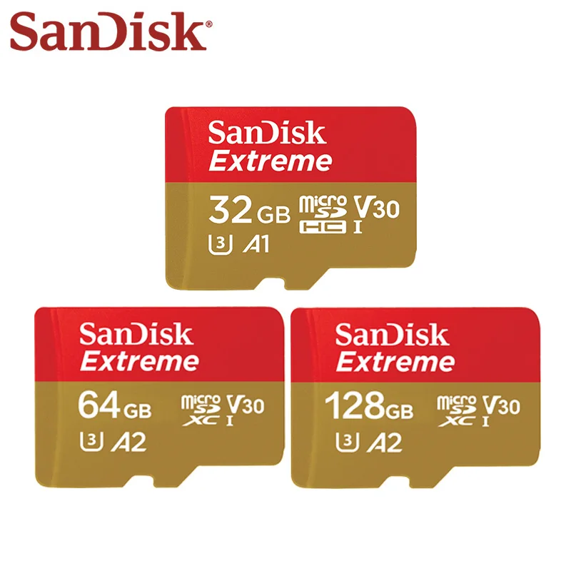 Оригинальная карта памяти SanDisk Экстремальный 32 Гб A1 64 Гб 128 ГБ A2 SDXC U3 4K высокоскоростной UHS-I Micro SD карта памяти Microsd