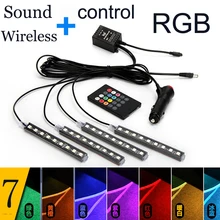 4*9 наклейки для автомобиля звуковая музыка Активированный светящийся светодиодный декоративный интерьер атмосферное освещение Беспроводное управление RGB полосы