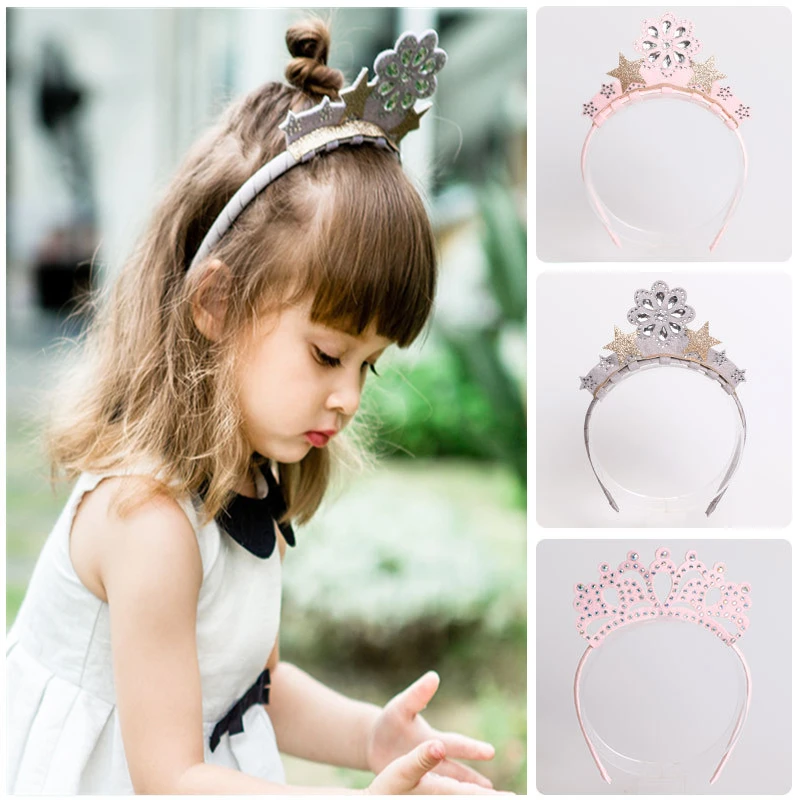 

New Year Kids Girls Crown Hairband Rhinestone Flower Star Hair Band Girls Headwear Children Hair Accessory Handmade Gift