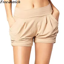 Летние для женщин свободные шорты для спортивные Высокая талия удобные повседневное Бесшовные Короткие штаны карман ежедневно