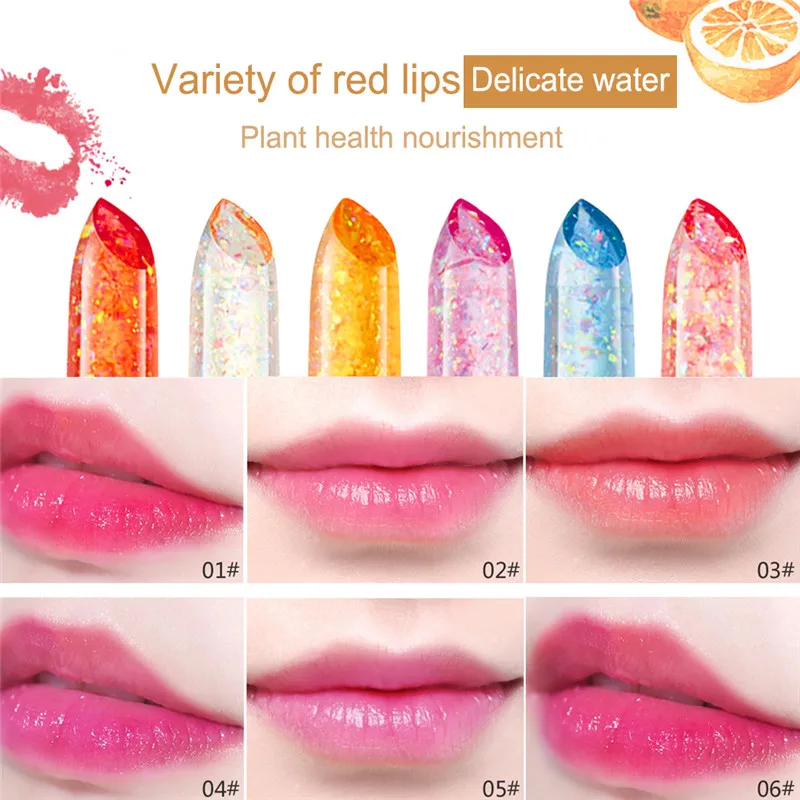 Moisturizer Long-lasting Jelly Gold foil Lipstick Makeup Temperature Changed Colorful Lip Blam Pink Pintalabios Transparent