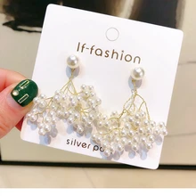 Новая мода имитация жемчуга с кисточкой серьги оптом ювелирные изделия серьги женские Уникальные вечерние шпильки серьги подарок на день рождения для девочки