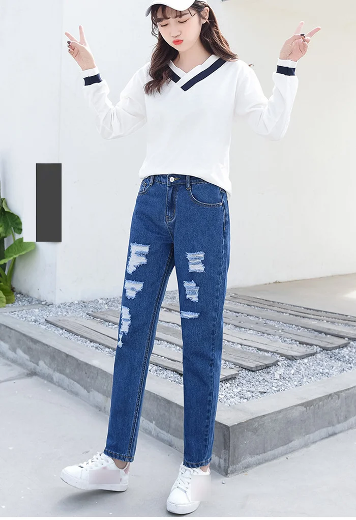Хлопковые белые джинсы женские шаровары с высокой талией джинсы больших размеров небесно-голубые брюки черные модные женские Джинсы