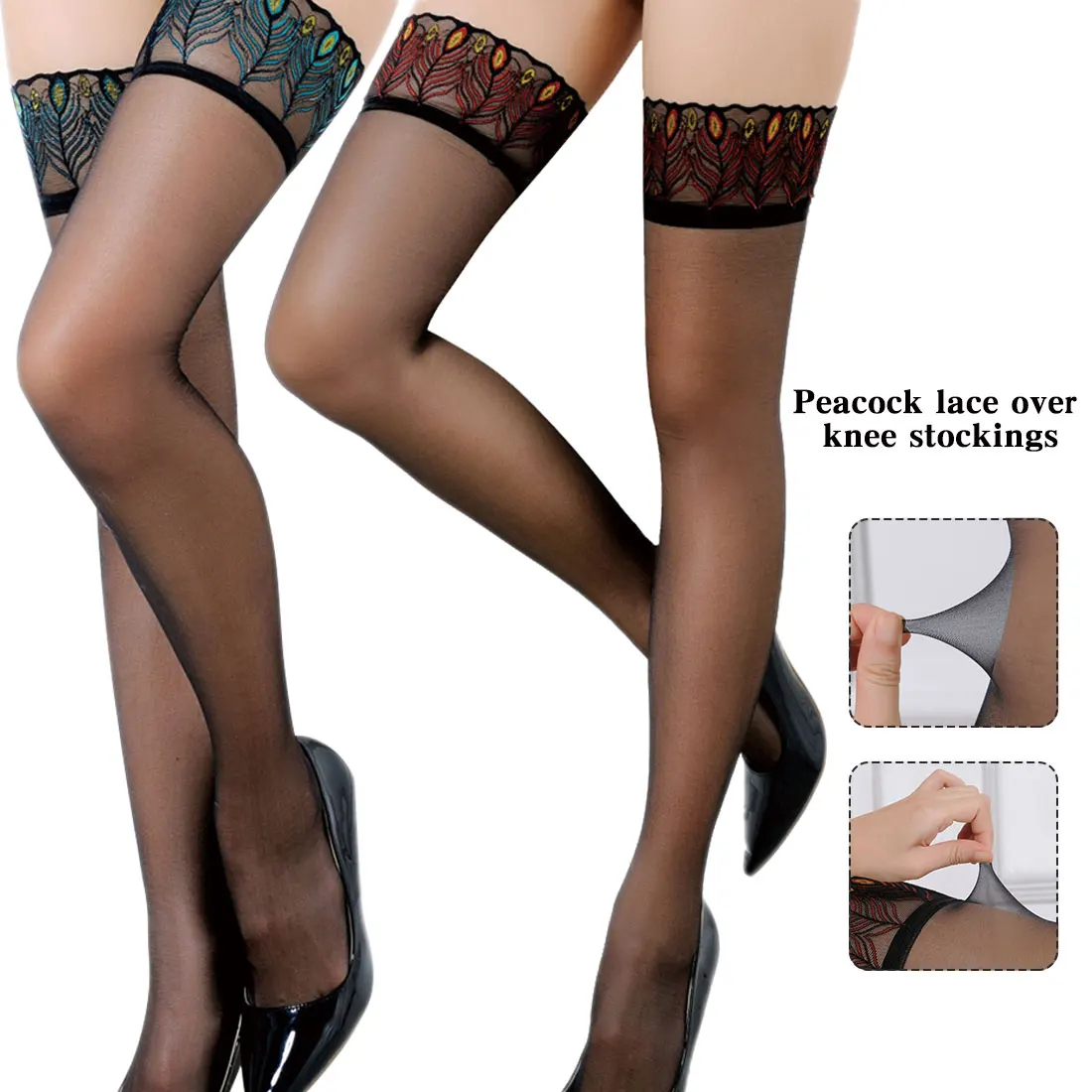 

Hot Peacock patterm Tights ultra elastic Silk Underwear costumes Sheer Lace Top Hold-Ups Lace Sexy lingerie fetish stockings