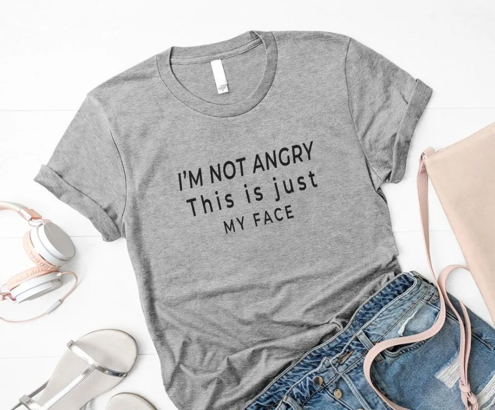 Женская футболка с надписью I'm not angry this is just my face хлопковая Повседневная