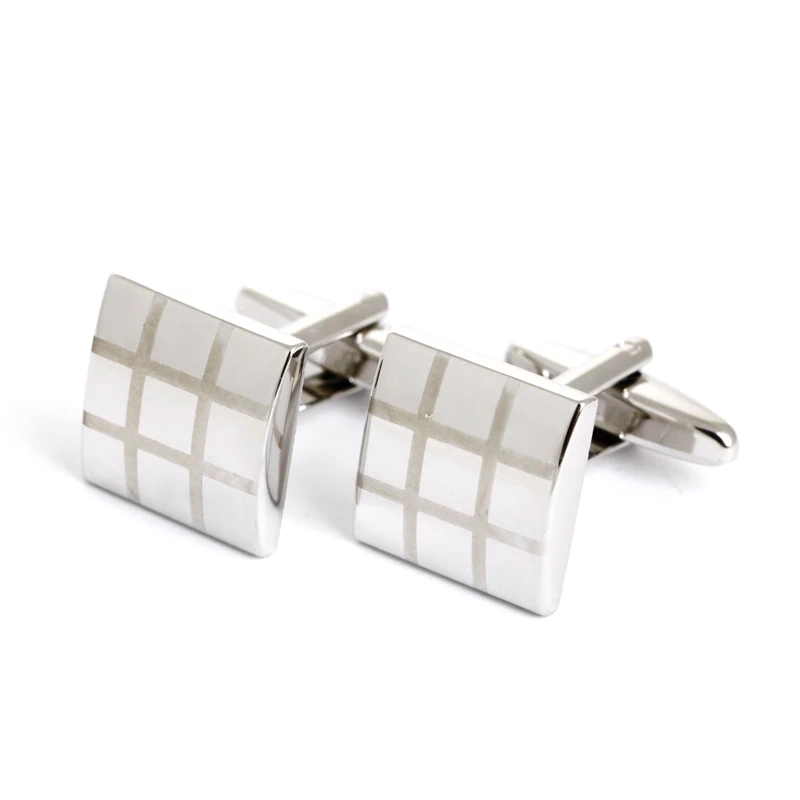 Silver Exquisite Extravagant Cufflinks Button Glossy Laser font b Tartan b font Pattern