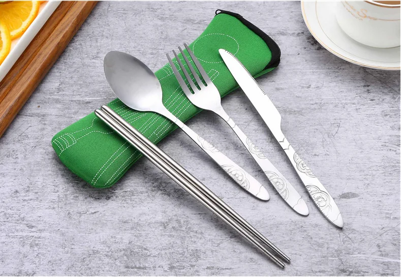 

4pcs/set Stainless Steel Cutlery Set Lightweight Portable Tableware Dinnerware Set Fork Spoon Set Picnic Tool Drop Shipping