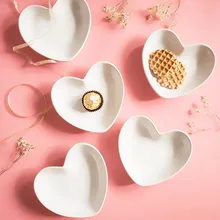 4 Uds. Lindo corazón forma de platillo pequeño plato de cerámica plato de historieta creativo Snack plato ensalada cena plato salsa 4 uds/