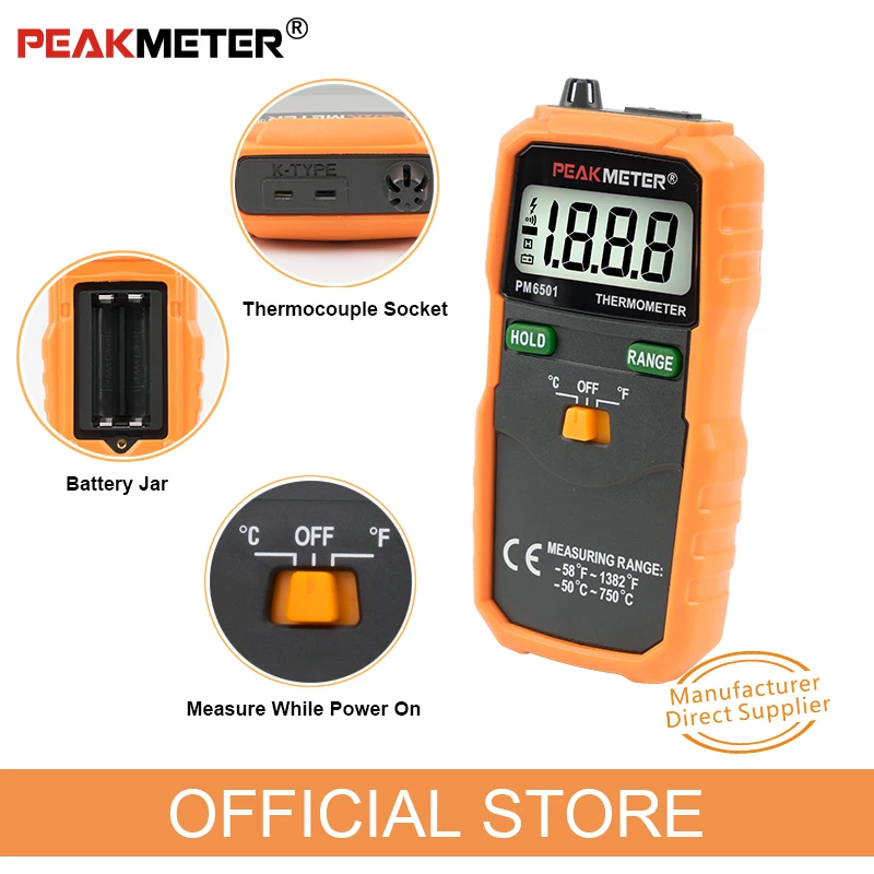 PEAKMETER PM6501 ЖК-дисплей беспроводной K Тип Цифровой термометр измеритель температуры термопары W/удержания данных/регистрации