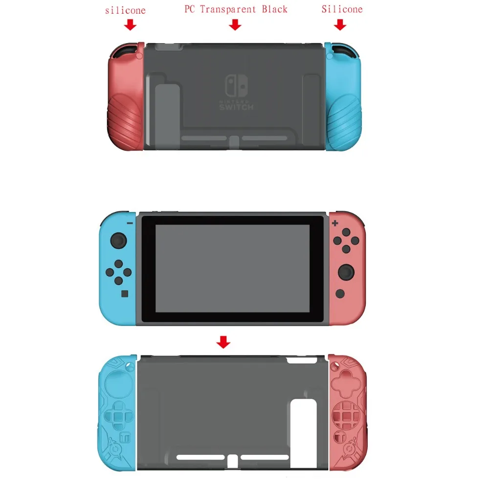 Защитная пленка из закаленного стекла HD для Nintendo Switch Console PC, задняя крышка корпуса NS Joy con, силиконовый чехол Eevee Go Grip Caps