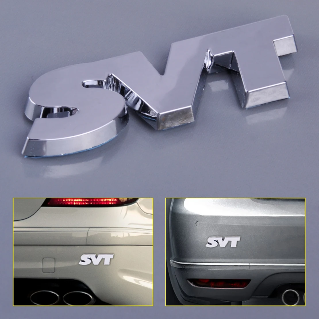 Silver Car Side Rear Trunk SVT Logo Emblem Decals Badge Sticker Decoration Auto