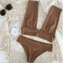 Для женщин Высокая Талия одноцветное Цвета комплект бикини Купальники пуш-ап спинки купальник купальный пляжная Танкини Mayo