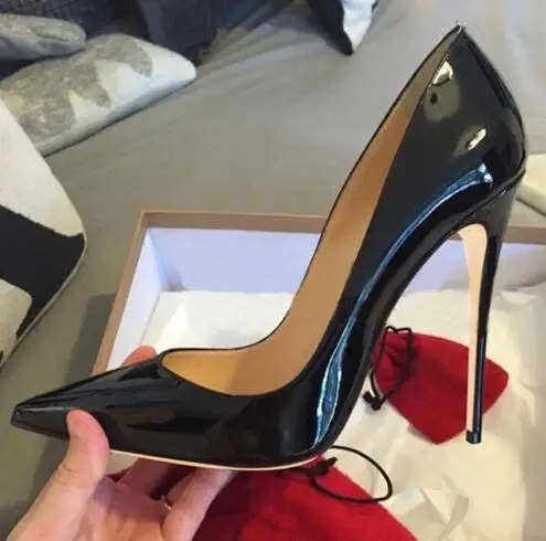 

Free shipping fashion women Pumps lady Black Patent leather Pointed- toe high heels shoes 12cm 10cm 8cm bride wedding shoes