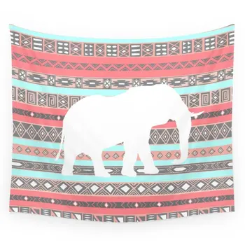 

Elephant Aztec Pattern Pastel Peach Aqua Print Wall Tapestry Wedding Party Gift Bedspread Beach Towel Yoga Picnic Mat