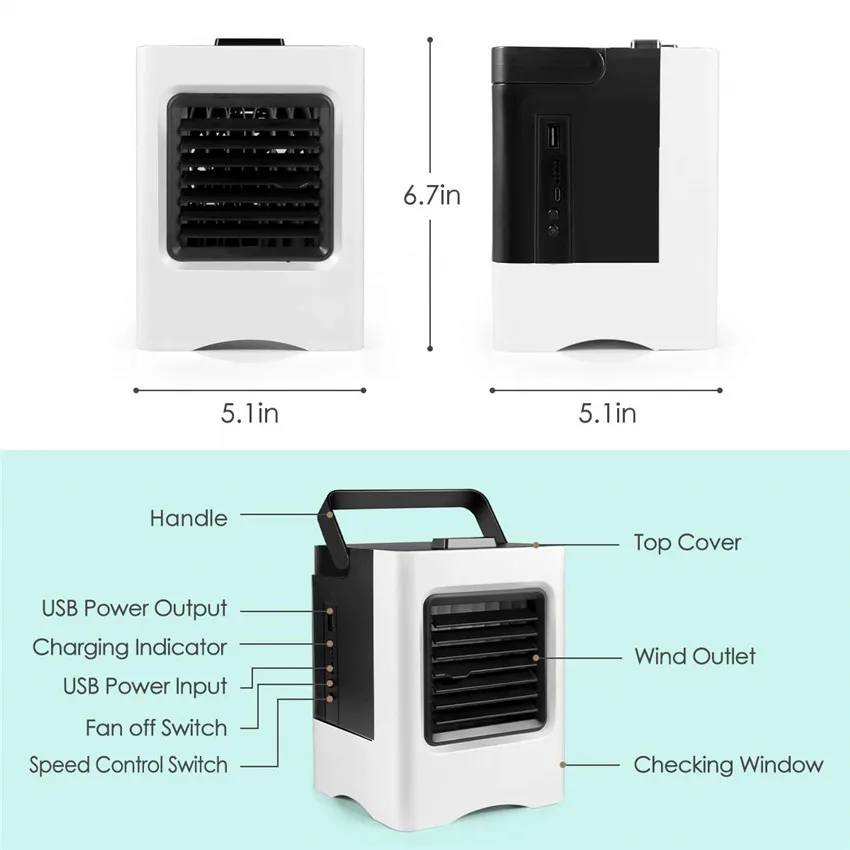 Air Cooler pour Maison//Bureau//Camping 3 EN 1 USB Refroidisseur Dair Portable Ventilateur Purificateur Humidificateur Surhomic Mini Climatiseur Portable Ventilateur