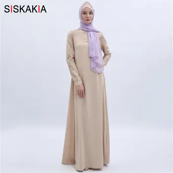 

Siskakia Women Long Dress Elegant Ethnic Fashion Sequins Patchwork Maxi Dresses High Grade Chiffon Fabric Solid Muslim Clothes