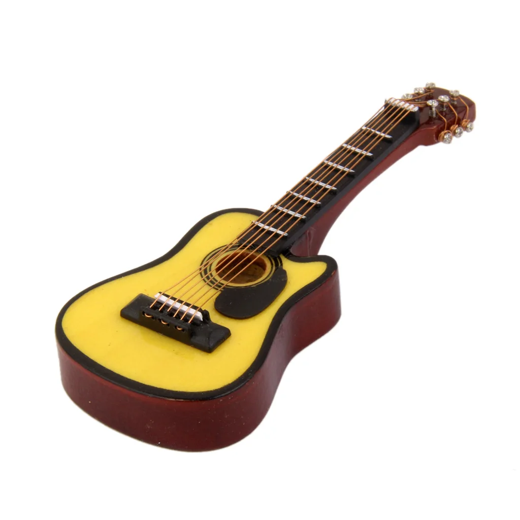 1:12 Wooden Dollhouse Miniature Music Instruments Acoustic Guitar for Collection Doll House Decor Accessories