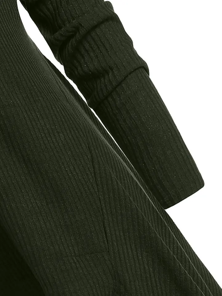 drawstring plus size hooded ribbed sweater