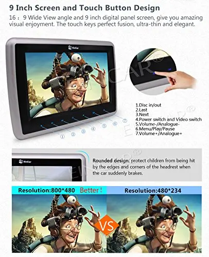 Pair of headset included! Dual 9'' Backseat DVD Player Car Headrest Monitor Support HDMI/USB/SD Input IR/FM/Speaker 32 Bits Game