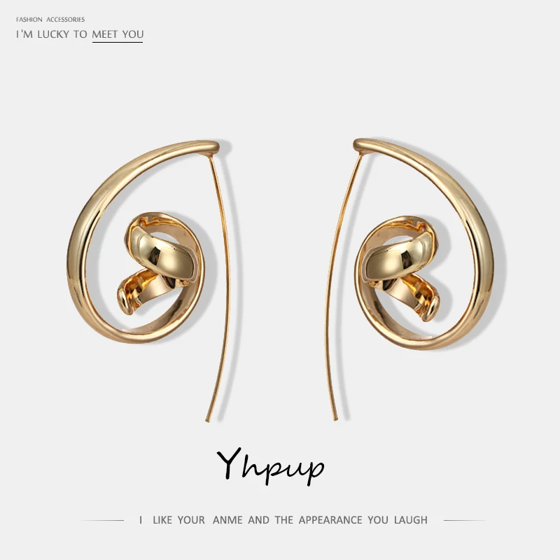 

Yhpup Personality Temperament Long Pin Stud Earrings Copper Gold Silver Earrings for Women Party Jewelry S925 Brincos Gift New