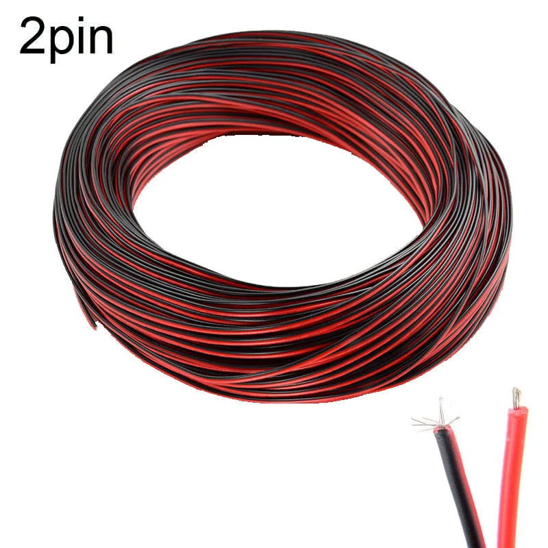 10 м 2Pin УДЛИНИТЕЛЬ шнур для 3528 5050 5630 Светодиодная лента 22AWG Красный Черный провод
