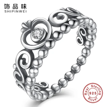 

EVOJEW Original 925 Sterling Silver Princess Queen Crown Stackable Rings With Clear CZ For Women Fashion Ring Wedding Jewelry