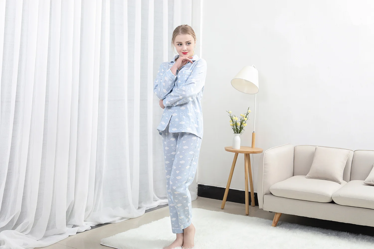 Kawaii розовое облако печати pijamas для женщин пижамы наборы 100% марля хлопок уютный с длинным рукавом 2 шт. Пижама mujer свежий пижамы