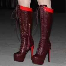 SHOFOO/обувь; Элегантная модная обувь; ; сапоги на высоком каблуке 14,5 см; сапоги до колена; Разноцветные сапоги. Размер: 34-45